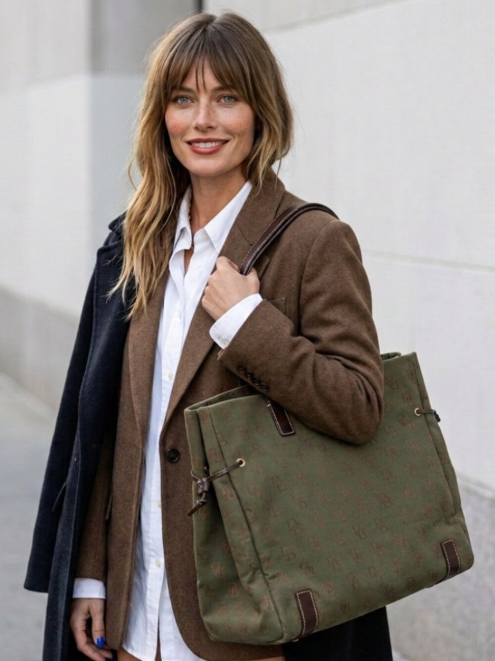 Dooney & Bourke Purse Canvas Monogram Olive Green Tote Travel Office Laptop Bag